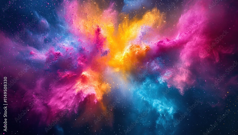 Naklejka premium Vibrant Cosmic Nebula: Exploding Colors in Space, a Stunning Display of Celestial Hues