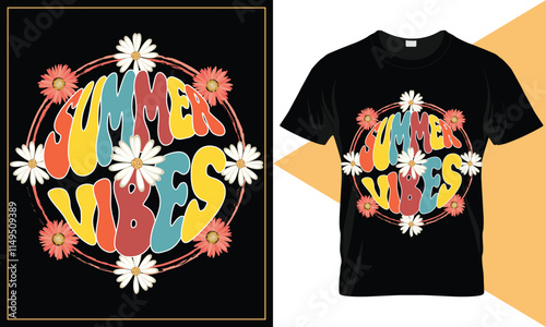 Canvas Print Summer vibes unique summer t-shirt design for girl and man, Outdoor and funny vector typography t-shirt design template