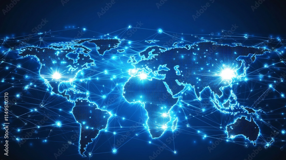 Fototapeta premium Global Network Connection Futuristic World Map Digital Technology Abstract