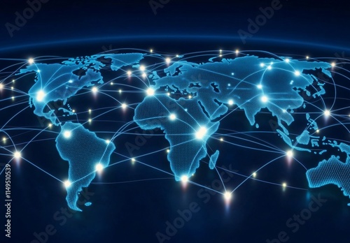 Global Network Connection Futuristic World Map