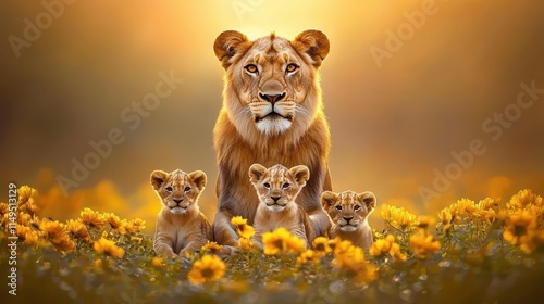Majestic lioness with cub family african savanna wildlife photography natural habitat close-up view