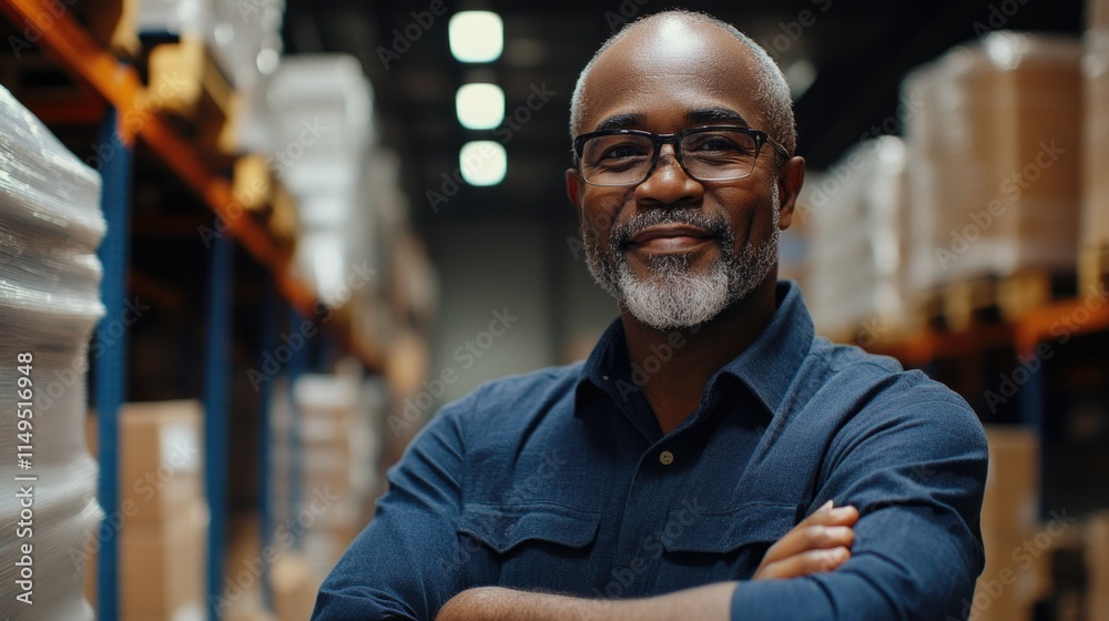 Confident Warehouse Manager in Storage Area Confident Warehouse Manager in Storage Area