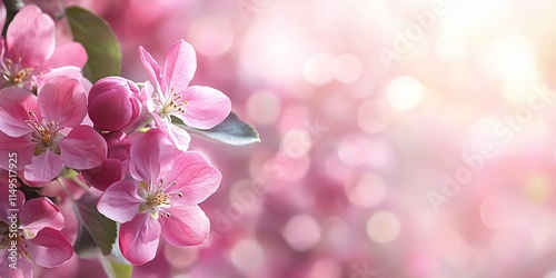 Beautiful Pink Apple Blossoms Spring Flowers Soft Bokeh Background