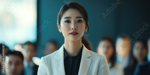 Asian female executive in business suit looking at camera photo