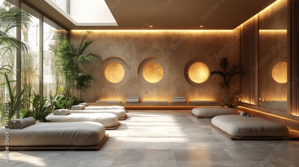 Fototapeta premium Serene spa, minimalist design, natural light.