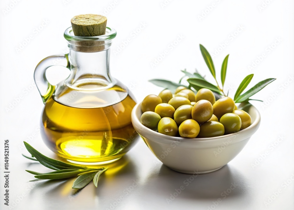Premium Olive Oil Bottle with Fresh Olives on White Background - Stock Photo Premium Olive Oil Bottle with Fresh Olives on White Background - Stock Photo
