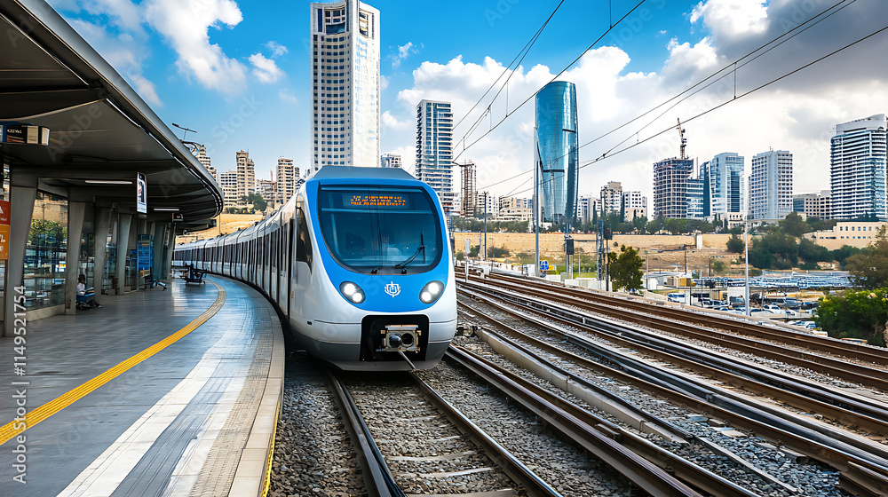 Naklejka premium Traveling by train, the prosperity, the beauty of convenient and fast travel