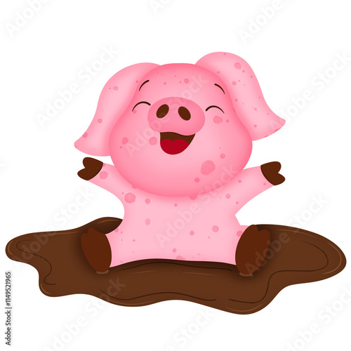 Pig playing in the mud 