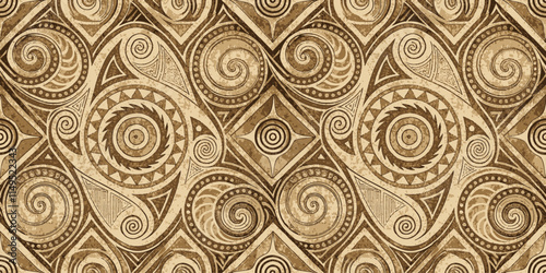 Intricate abstract pattern featuring spiral designs in earthy tones.