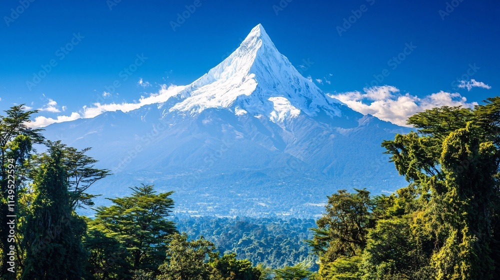 Fototapeta premium mountain landscape with snow-capped peaks being protected by conservation efforts, showcasing the importance of preserving natural habitats to mitigate the effects of climate change. [Environmental]:[