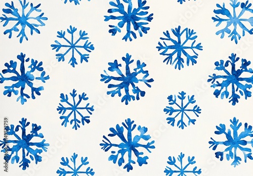 Blue Watercolor Snowflakes Winter Pattern Seamless Design