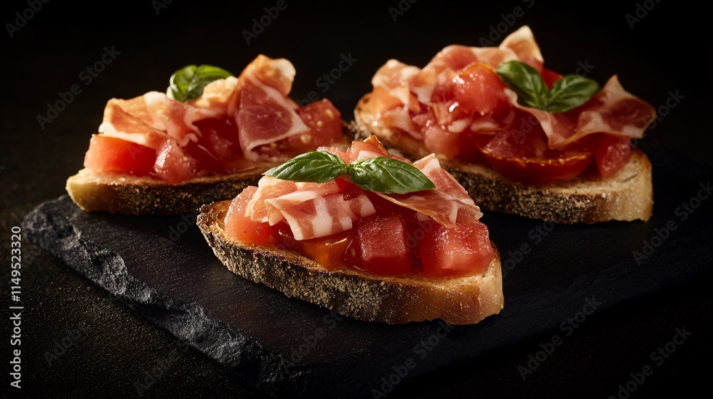 Delicious Bruschetta with Prosciutto and Tomatoes Delicious Bruschetta with Prosciutto and Tomatoes