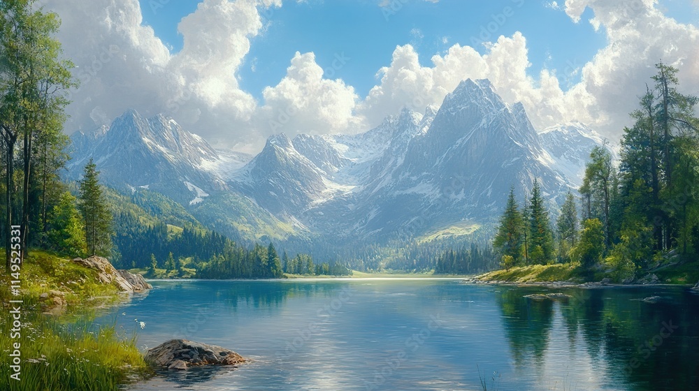 Majestic Mountain Lake Landscape: Serenity in Nature Majestic Mountain Lake Landscape: Serenity in Nature
