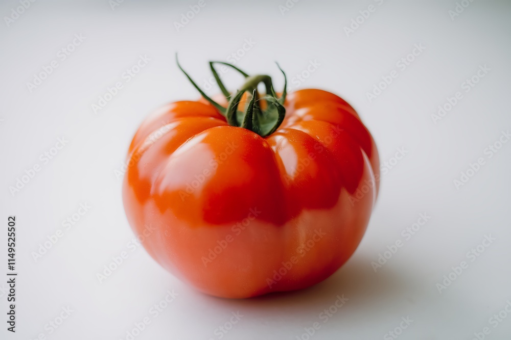 Single Ripe Red Tomato, Garden Fresh Vegetable, Juicy, Delicious Single Ripe Red Tomato, Garden Fresh Vegetable, Juicy, Delicious