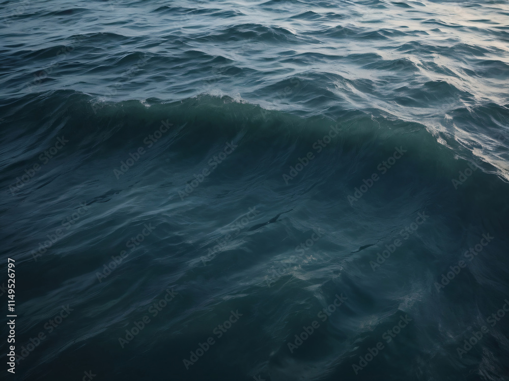 Sunlight scatters across the undulating blue sea waves. Sunlight scatters across the undulating blue sea waves.