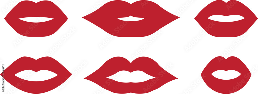 Lips gesture red flat icons vectors set. Mouth expressing emotions signs. Design elements for romantic poster. love symbols. Concept of beauty and fashion print isolated on transparent background. Lips gesture red flat icons vectors set. Mouth expressing emotions signs. Design elements for romantic poster. love symbols. Concept of beauty and fashion print isolated on transparent background.