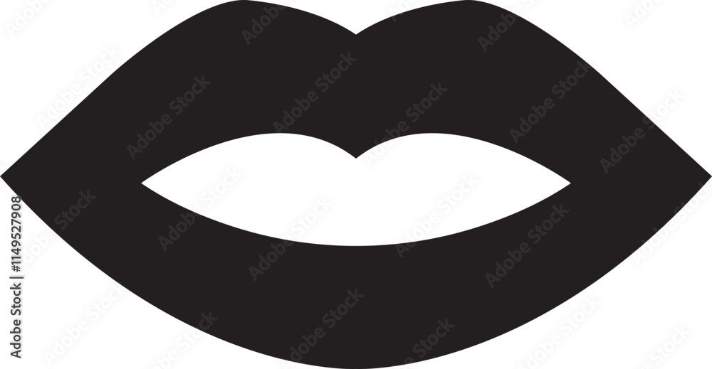 Lip gesture black flat icon. Mouth expressing emotions sign. Design element for romantic poster. love symbol. Concept of beauty, minimalist style and fashion print isolated on transparent background.