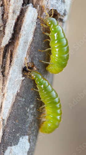 close-up of invasive emerald ash borer larvae damaging native ash trees