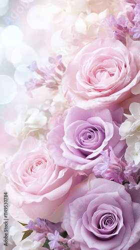 Elegant gradient design with pastel rose and powdery lavender hues textured by fine white noise grains.