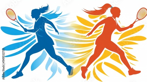 Modern Badminton Women Players In Action Logo