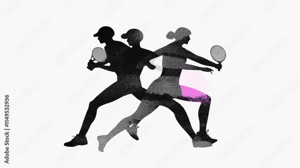 Modern Badminton Women Players In Action Logo Modern Badminton Women Players In Action Logo