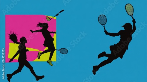 Modern Badminton Women Players In Action Logo