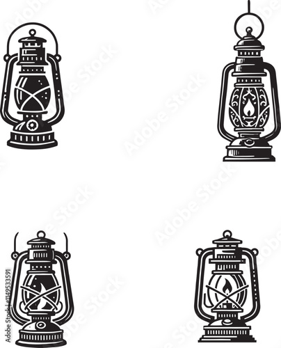 Vintage Lantern Silhouette – Classic and Elegant Retro Lighting Design for Creative Projects