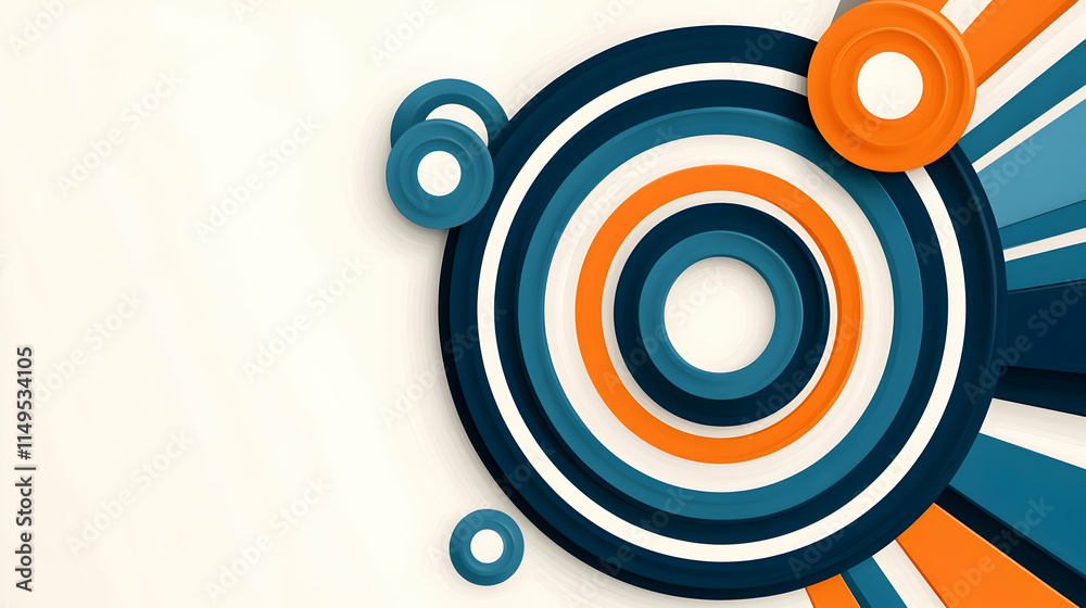 Abstract Circular Design, Teal Orange White, Background, Website Banner. generative ai