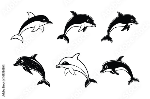 A set of cute dolphin silhouette vector illustration photo