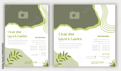 Lawn and garden service flyer design social media post tree mowing special service, natural green soft elegant design template leaflet pamphlet print ready eps.