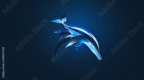 An abstract illustration of a dolphin, in blue, on a blue background. photo