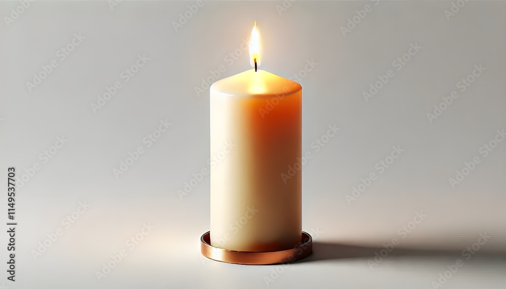 Set of pillar candles with flames illuminated, cut out Set of pillar candles with flames illuminated, cut out
