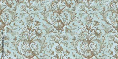 Elegant floral wallpaper pattern in muted tones, perfect for interior design.