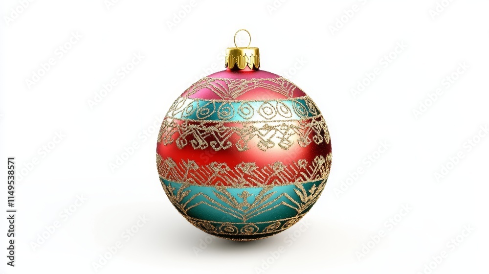 Decorative Red and Gold Christmas Ornament with Intricate Patterns on a White Background