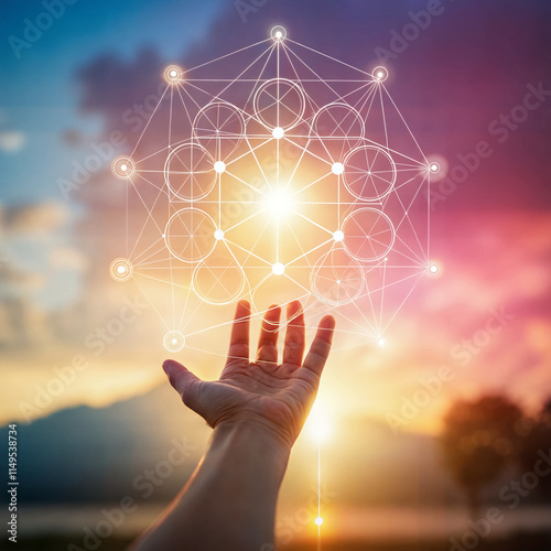 Obraz na płótnie Secrets of the universe, frequency vibration and energy flow, tapping into unknown, science background, unconscious mind w salonie