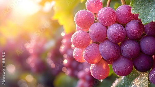 Wallpaper Mural Dew-kissed red grapes on vine at sunrise. Torontodigital.ca