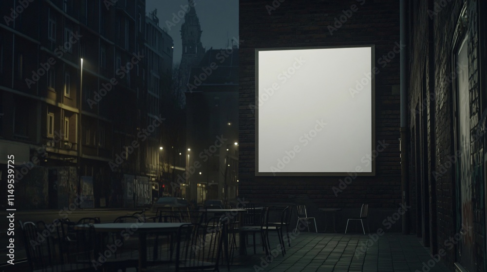 Blank Billboard Mockup Night City Street Cafe Blank Billboard Mockup Night City Street Cafe