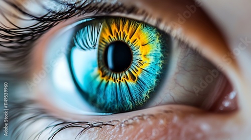 Close-up of a human eye with vibrant blue and yellow iris.