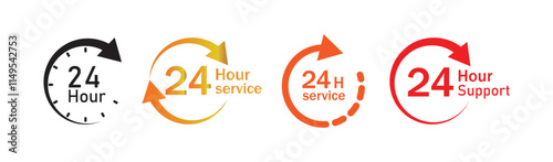 24/7 service icon set. 24-7 open, concept with call icon. Support 24 hours a day and 7 days a week. Support service. isolated on white. Vector illustration.