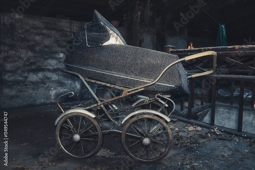 Alter Kinderwagen   - Verlassener Ort - Beatiful Decay - Verlassener Ort - Urbex / Urbexing - Lost Place - Artwork - Creepy - High quality photo	 photo