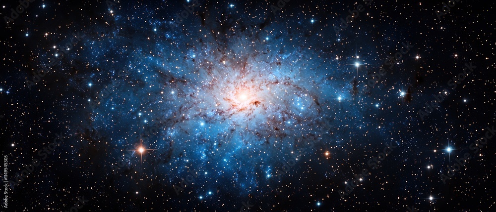 galactic center gravity concept. A vibrant galaxy filled with stars and cosmic dust, showcasing deep blues and bright centers against a dark space backdrop. galactic center gravity concept. A vibrant galaxy filled with stars and cosmic dust, showcasing deep blues and bright centers against a dark space backdrop.