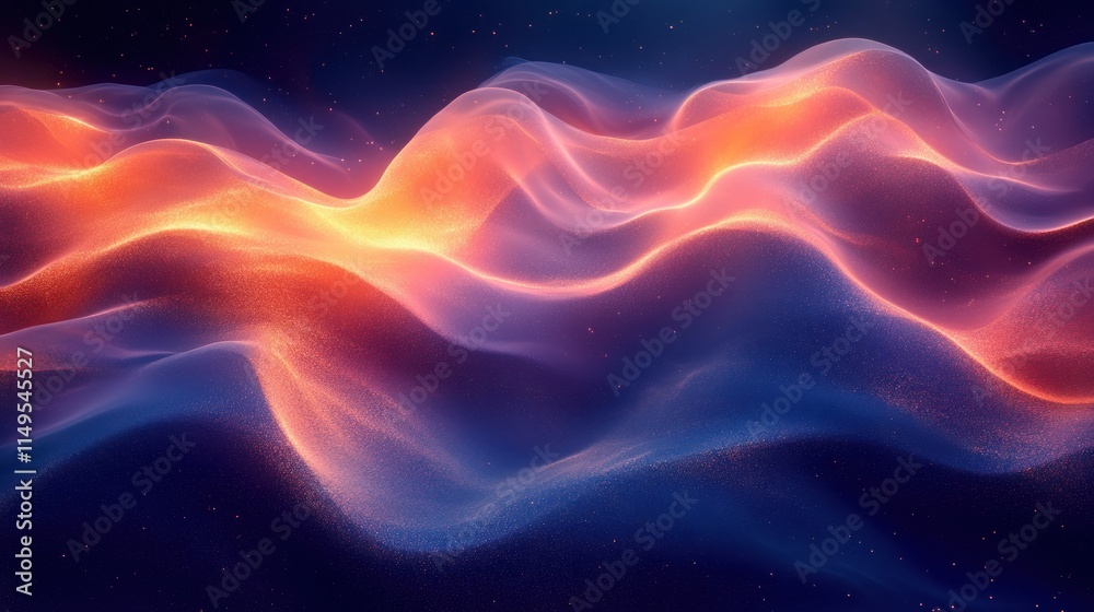 Abstract glowing wave pattern, orange and blue hues, dark background. Abstract glowing wave pattern, orange and blue hues, dark background.
