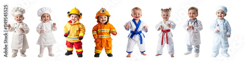 PNG Adorable babies in professional costumes, element set on transparent background