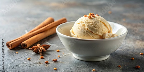 A single serving of ice cream in a shallow bowl with a sprinkle of cinnamon on top, ice cream, single serving photo