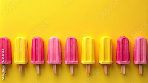 Popsicle stand with colorful popsicles in vibrant yellow and pink, summer treats