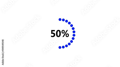 Progress bar animation, loading buffer progress bar, and percentage loading on a white background. Load status indicator from 100 to 0% percent.