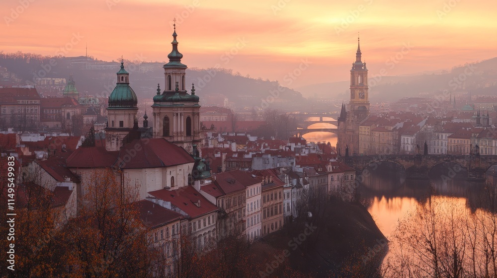 Naklejka premium Breathtaking Sunset Over Historic Cityscape