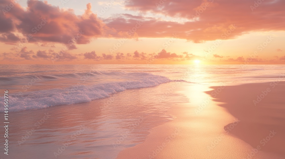 Serene sunset over ocean beach. Serene sunset over ocean beach.