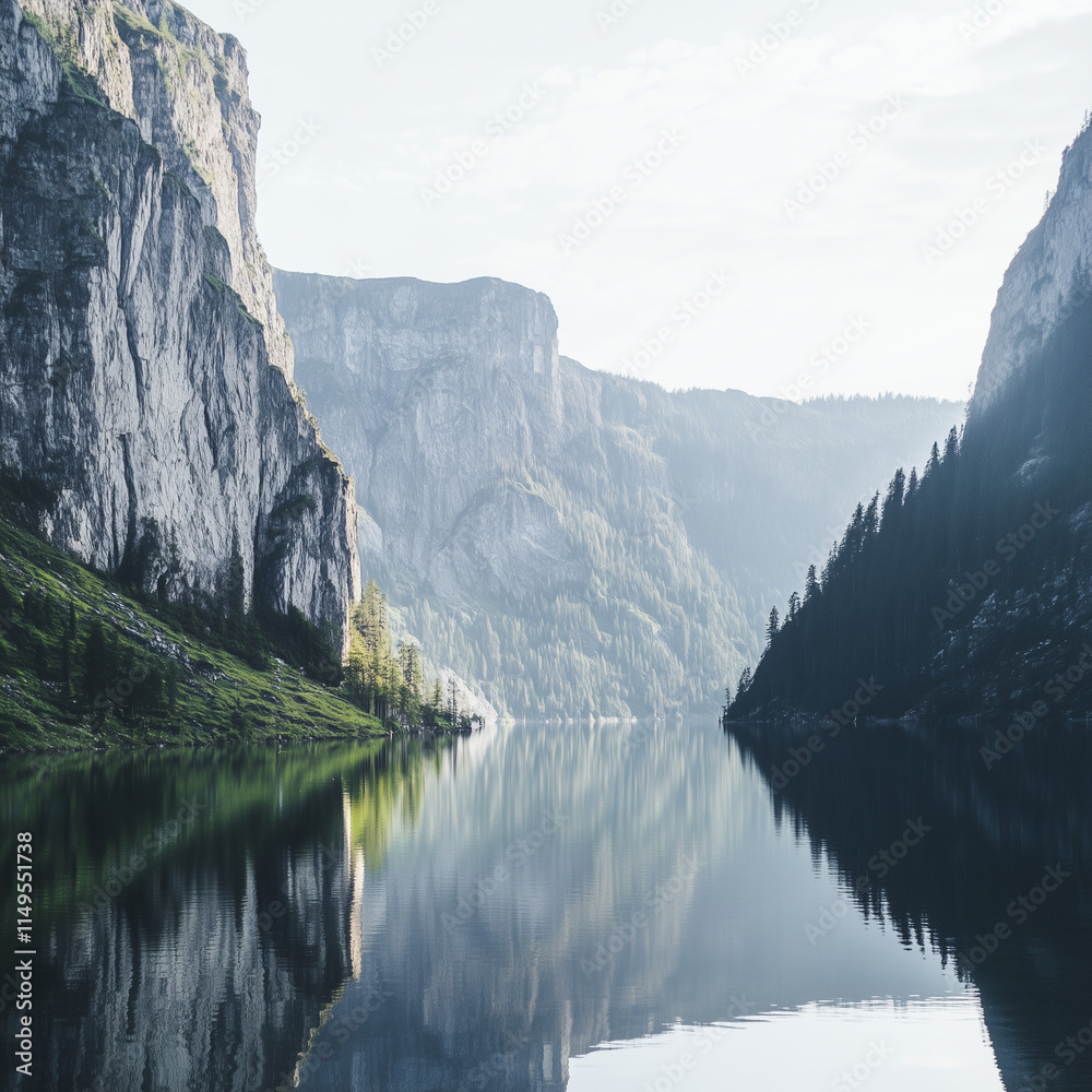 Calm Waters of a Mountain Lake Reflecting Towers Calm Waters of a Mountain Lake Reflecting Towers