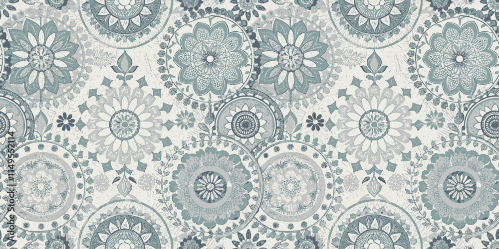 Intricate floral pattern in soothing blue tones, perfect for home decor and textile design. Intricate floral pattern in soothing blue tones, perfect for home decor and textile design.